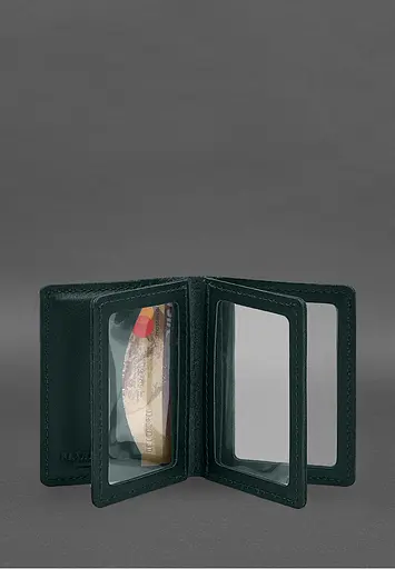 Кожаная обложка для водительского удостоверения, ID и пластиковых карт 2.1 зеленая - фото 5