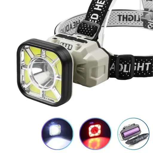 Налобный фонарь 826X-XPE+8COB белый, красный велокрепление USB Type-C 1×18650 Черный - фото 2