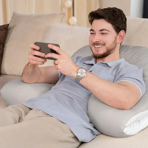 Подушка Sonex U-Shape Antistress для беременных и отдыха П-образная антиаллергенная двухсторонняя 135x68x25 см серая/белая (SO102593) - фото 14