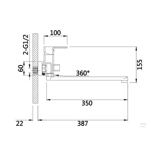 Змішувач для ванни Lidz Dozorca 005 з поворотним виливом (з душовим гарнітуром) (k35) LDDOZ005CRM45405 Chrome - фото 2
