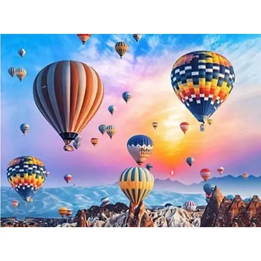 Алмазна мозаїка 40*50 см зі стразами на підрамнику повна викладка Зачаровані небом Повітряні кулі - фото 1