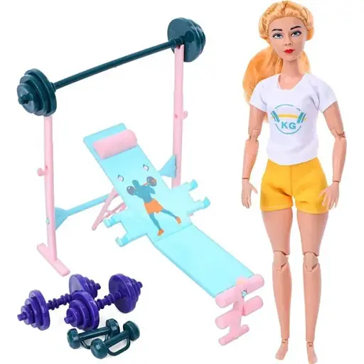 Лялька, 29 см, шарнірна, лава тренувальна, гантелі (В асортименті)