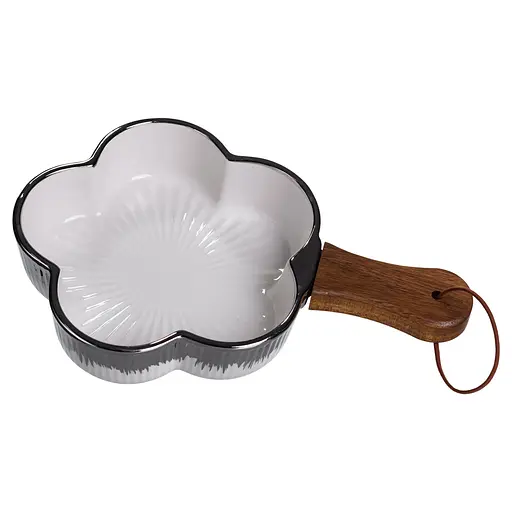 Тарелка фарфоровая глубокая с ручкой Цветок 24×16×4 (см) сервировочное блюдо с ручкой для подачи тарелка сковорода Серебро Yiwu ZJH-13-3 - фото 4