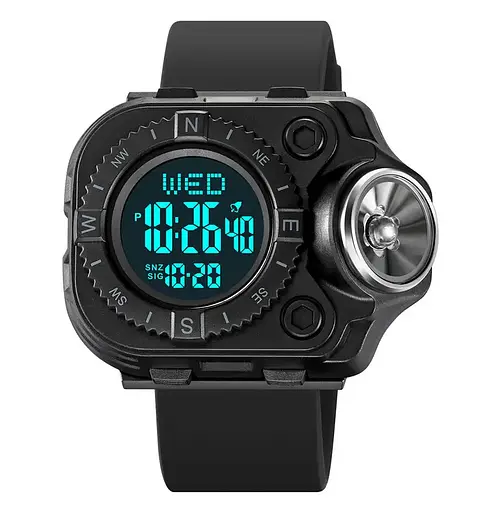 Наручний годинник з ліхтариком Skmei 2187 Black Black, 2187BKBK (18443) - фото 3