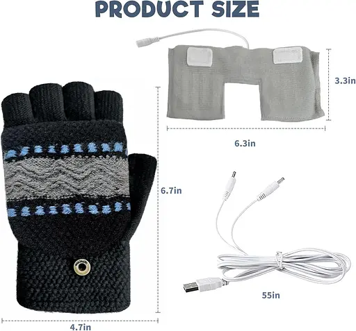 Рукавички з підігрівом USB для жінок та чоловіків, рукавички для підігріву рук для набору тексту, рукавички без пальців - фото 6