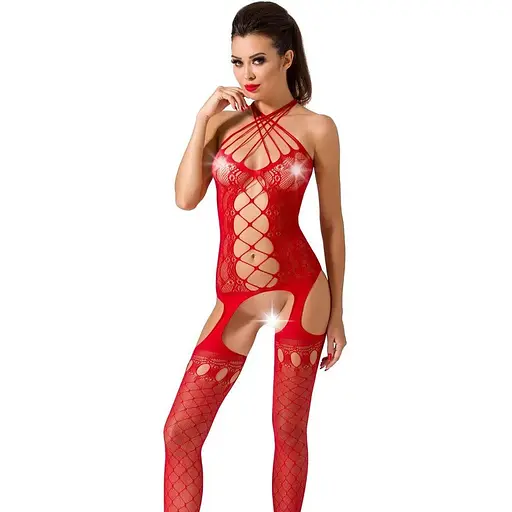 Бодистокинг Passion BS056 комбинезон имитация чулок S/M/L red
