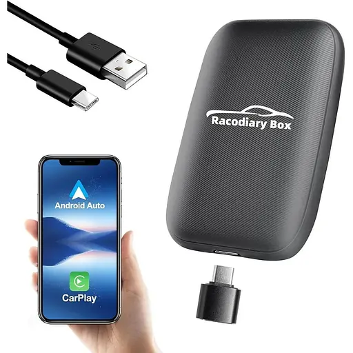 Беспроводной адаптер CarPlay и Android Auto 2024 Racodiary 3-в-1 для оригинальных проволочных автомобилей CarPlay