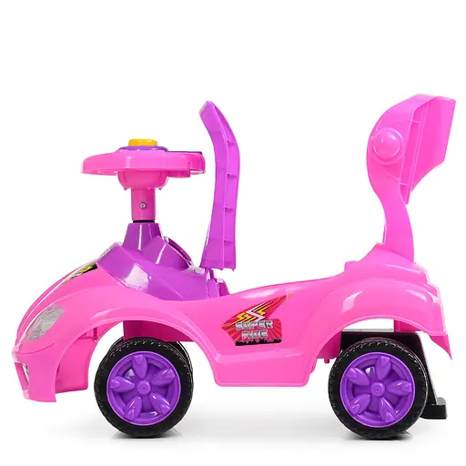 Каталка-толокар Bambi M 4205-8 з батьківською ручкою, музичний, з пищалкою на кермі, багажником, рожевий - фото 4