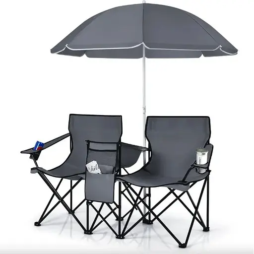 Комплект раскладных стульев Costway Parma с зонтиком серый - фото 5