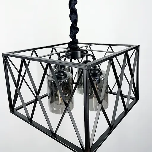 Сдержанная люстра в металлическом каркасе на 4 лампы Line.F Цвет плафона Янтарный - фото 1