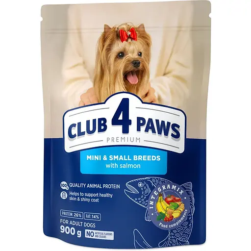 Сухий корм Club 4 Paws Premium для малих та мініатюрних порід собак З лососем 900 г - фото 1