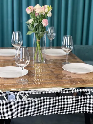 Скатертина силіконова з білою перлинною стрічкою подвійною 390х100 см - фото 10