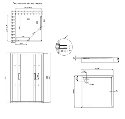 Набор Qtap Душевая кабина Taurus CRM1011SC6, квадратная, стекло прозрачное 6 мм + Душевой поддон Tern 301112 - фото 9