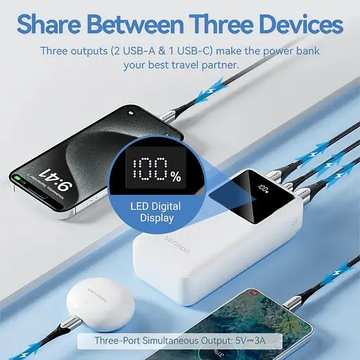 Универсальна мобильна батарея Vention 30000mAh PD QC 3.0 Black (FHMB0) - фото 5