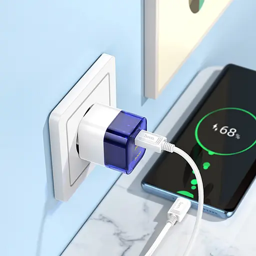 МЗП Hoco C125A Transparent PD20W (1USB-C) + кабель Type-C to Type-C Transparent blue - фото 6