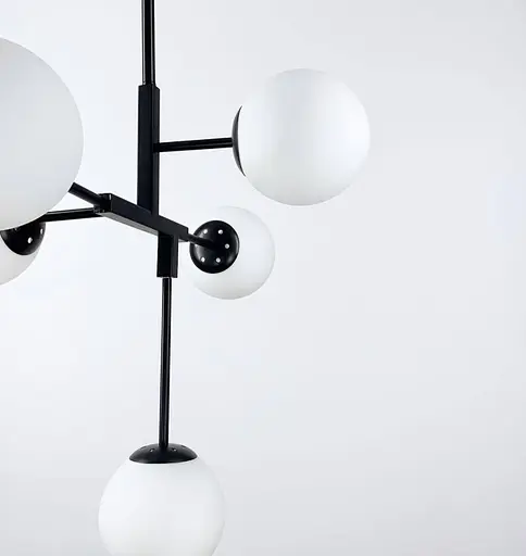 Люстра у каскадному каркасі чорного кольору з білими плафонами Line.F AOC 17/5 BK+WH - фото 2