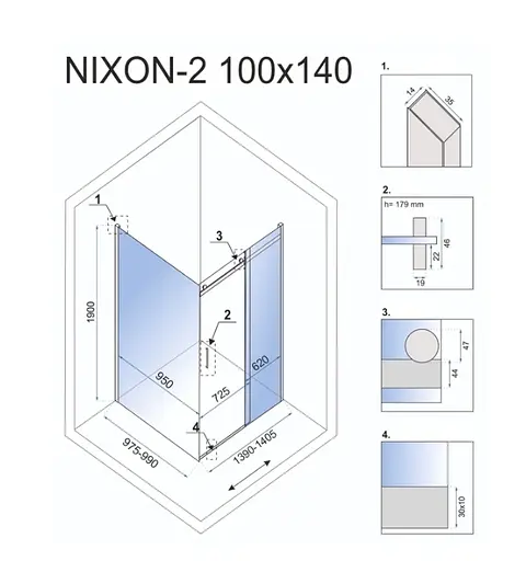 Душевая кабина Rea Nixon 100x140 L chrome REA-K5014 + REA-K5006, Левая, прозрачная, хром - фото 2