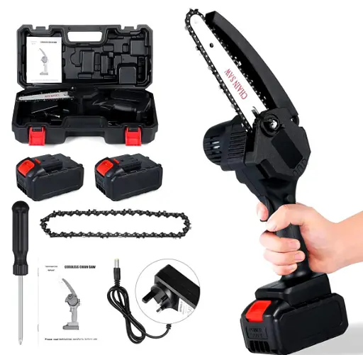 Акумуляторна ланцюгова пила Electric Chainsaw 6 для обрізки дерев з двома акумуляторами в кейсі Чорна - фото 2