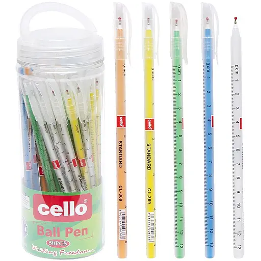 Ручка масляная с линейкой, синяя, 50 шт., CL369PVC(106830)