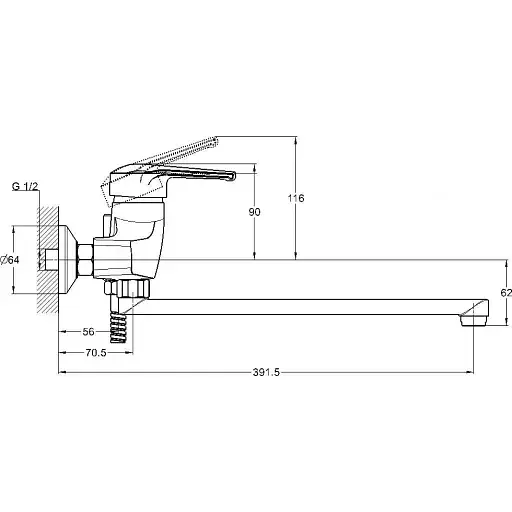 Смеситель для ванны однорычажный Solone SIT7-A182 с душевым набором Хром 30412 - фото 2