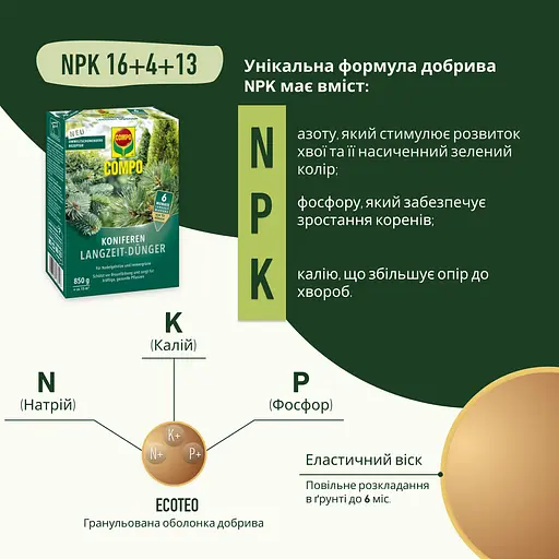 Тверде добриво COMPO тривалої дії для хвойних 0.85 кг - фото 4
