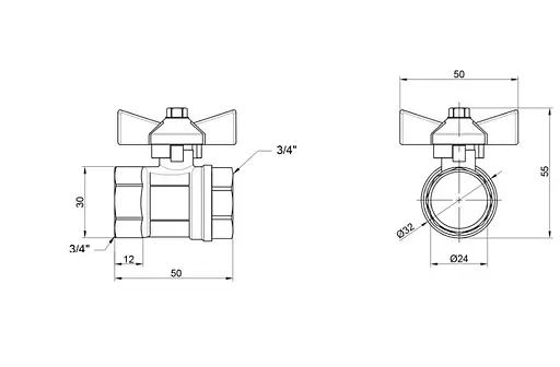 Кран кульовий Thermo Alliance Base 3/4" ВВ прямий, PN40, метелик SD602W20 - фото 3