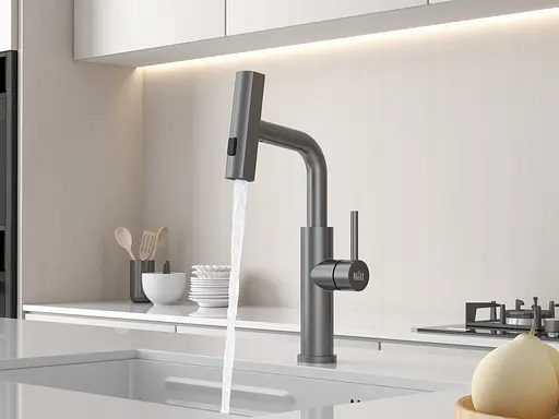 Cмеситель для кухни водопад с выдвижной лейкой графит Nett LGr-35 Графит - фото 3