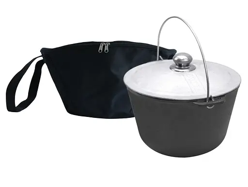 Казан чавунний туристичний 8 л з алюмінієвою кришкою та чохлом - фото 1