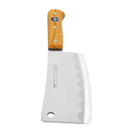 Тесак сокира сікач кухонний для оброблення та рубання м'яса кісток з нержавіючої сталі з дерев'яною ручкою 37x8.5 см, Kitchen Master 85591 - фото 5