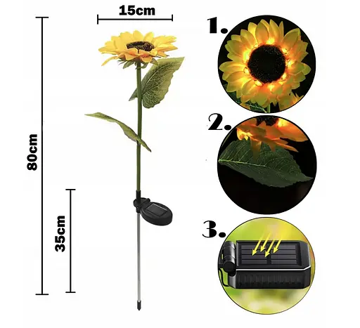 Світильник Sun Lamp із квітами Соняшниками садовий на сонячних батареях 2 шт - фото 2