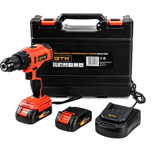 Дрель-шуруповерт акум. DSI18/60BL с ударом, 18В, 60Нм, 2шв +акум.2Ач-2шт, зарядное устройство