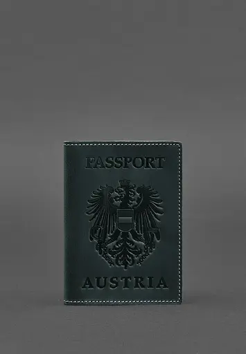 Кожаная обложка для паспорта с австрийским гербом зеленая Crazy Horse - фото 2
