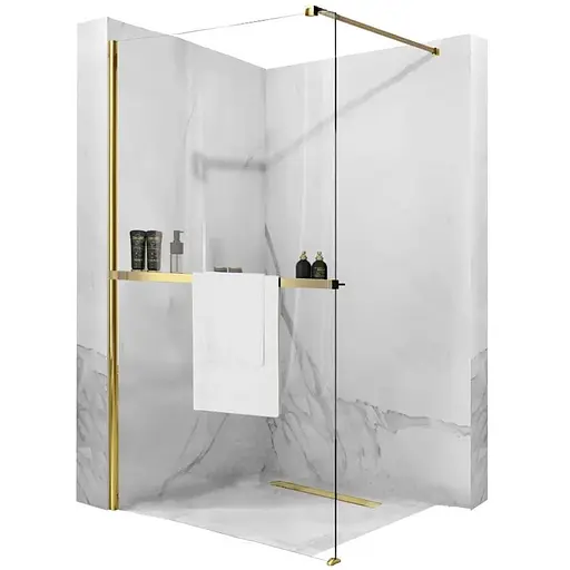 Душова стінка Rea Aero 100 gold з полицею Evo REA-K8440 + HOM-00653, прозорий, золотий - фото 1