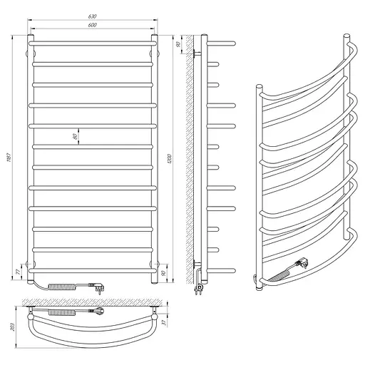 Электрический полотенцесушитель Laris Евромикс П12 600x1200 Э сенсор S3 левый 73207690, Хром, Левое, Электронный - фото 6