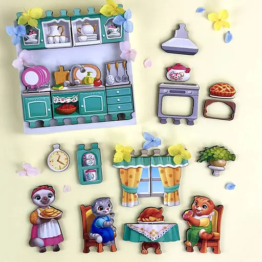 Дерев'яний пазл-вкладиш "Котячий літній будинок" Ubumblebees (ПСД272) PSD272 - фото 7