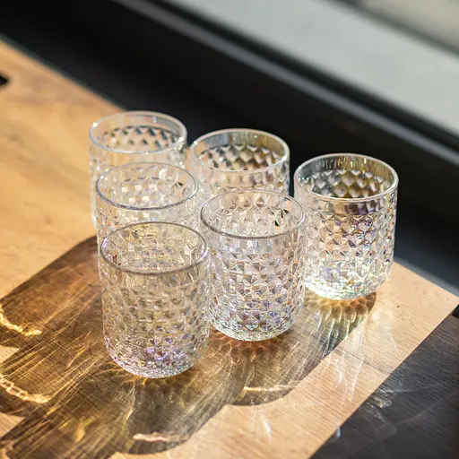 Набор стаканов 6 штук по 250 мл из толстого стекла рельефные rainbow HP-19-256 стакан прозрачный для лимонадов газировки Yiwu HP-19-256 - фото 2