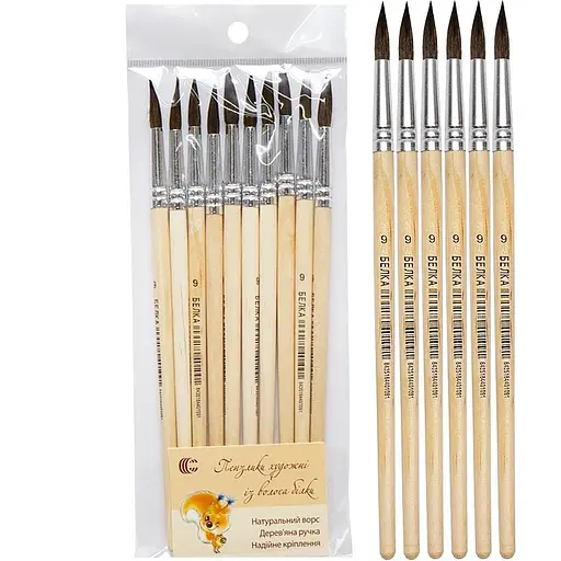 Кисточка художественная "Белка №9" COLOR-IT 89600, 1 шт - фото 1