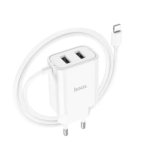 Адаптер сетевой Hoco Lightning Cable Courser Dual-Port Charger C103A |2USB, 2.1A| - фото 1