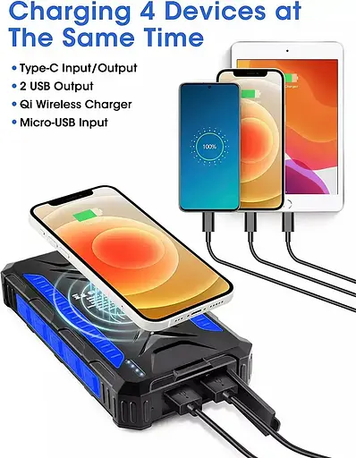 Зарядний пристрій на сонячних батареях IBattery S26W 20000mah з ліхтариком та бездротовою зарядкою - фото 4