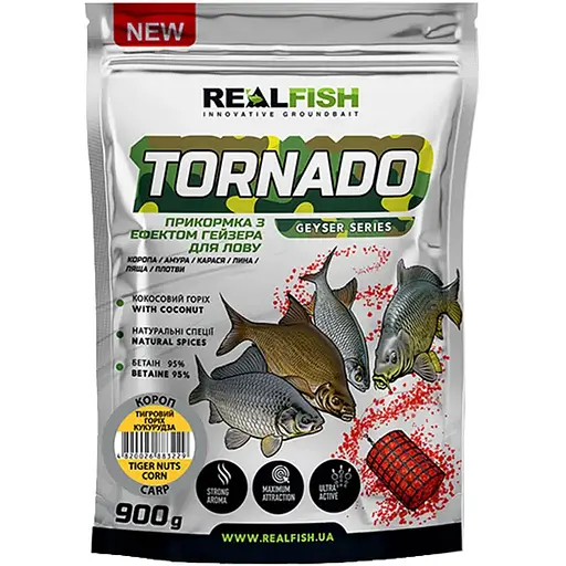 Прикормка Real Fish Прикормка Торнадо Короп Тигровий горіх-Кукурудза 900 г