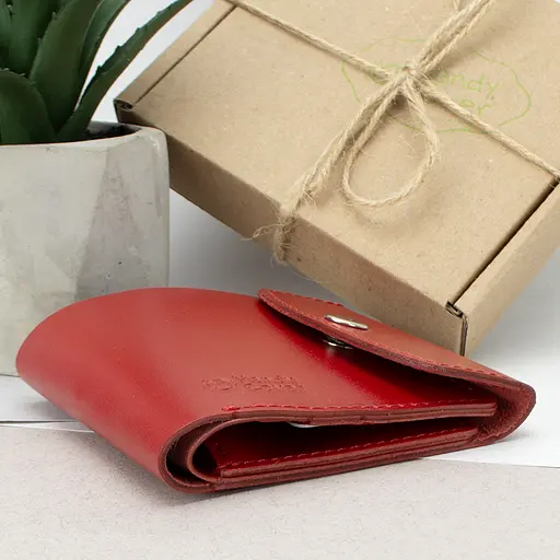 Гаманець жіночий шкіряний маленький на кнопці Handycover HC0062 червоний - фото 4