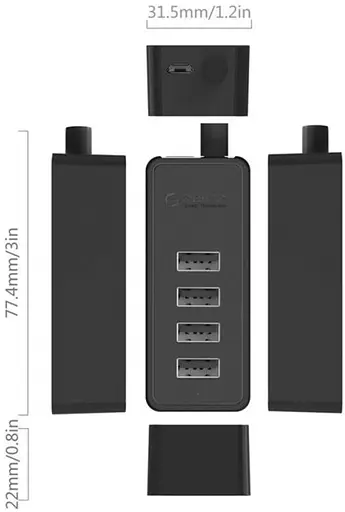 USB-хаб Orico USB 2.0 4 порта (W5P-U2-030-BK-PRO) (CA911424) - фото 2