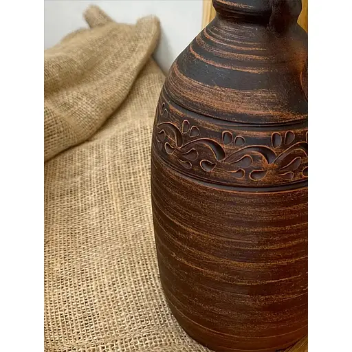 Пляшка 1.5 літра керамічна (глиняна) різьблена з ручкою декор - фото 8