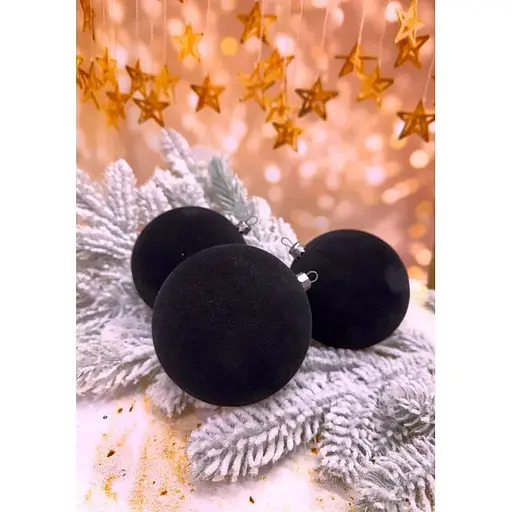 Набір ялинкових куль Оксамит 80 мм 6 шт Чорний - фото 1