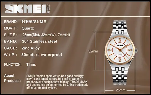 Женские классические часы Skmei 1133 (Серебристые со вставками из розового золота) - фото 8