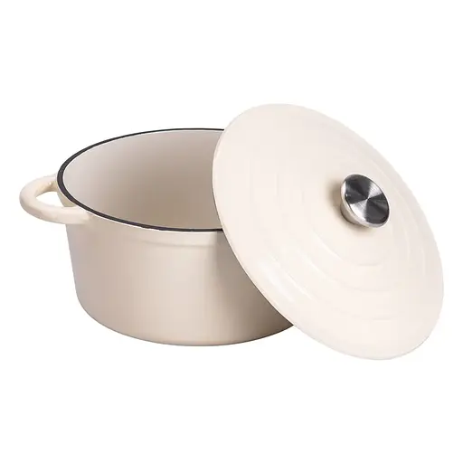 Набор чугунной посуды 1/2/3/4 л эмалированный 3 кастрюли сковорода, комплект кухонной утвари для приготовления Бежевый HP-1-6-WHITE - фото 5