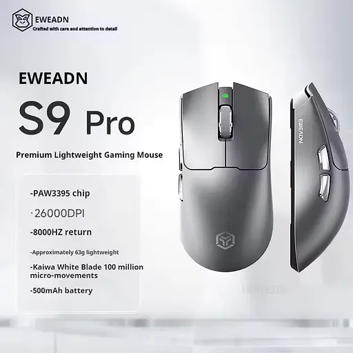 Игровая беспроводная мышка EWEADN S9 Pro / Три режима подключения / Сенсор PAW3395 / 26000 DPI / Grey - фото 2