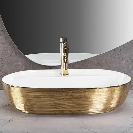 Умивальник Rea Aura 61 brushed gold white накладний REA-U6900, Золотий - фото 2