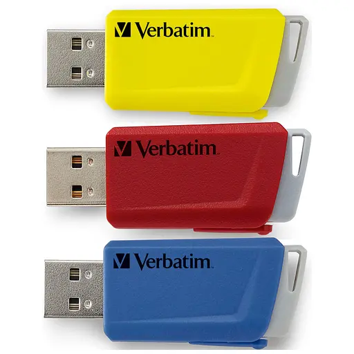 USB флеш накопитель Verbatim 3x16 ГБ Store 'n' Click Red/Blue/Yellow USB 3.2 (49306)