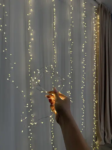 Світлодіодна гірлянда водоспад-штора Роса мішура дощ 3x3 м 900 LED тепле біле світло білий провід з пультом 8 режимів - фото 6